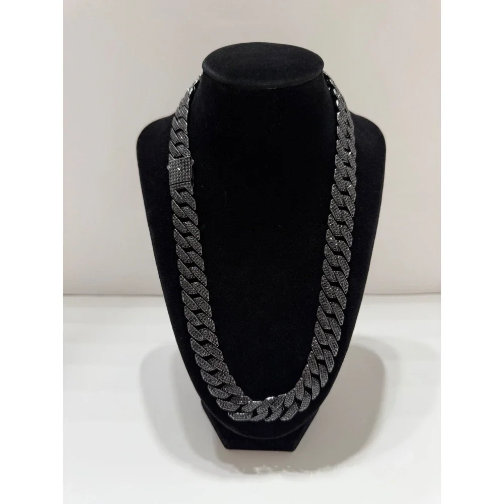 black on black iced out cuban vvscz stones lock box 15mm 20 inch